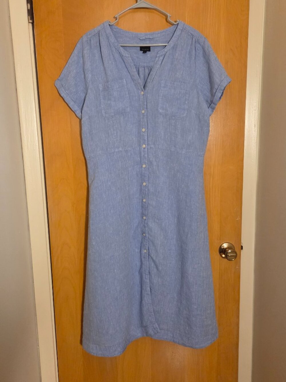 Talbots 100% Linen Button Up Maxi Shirt Dress Womens 16 Blue Coastal Preppy